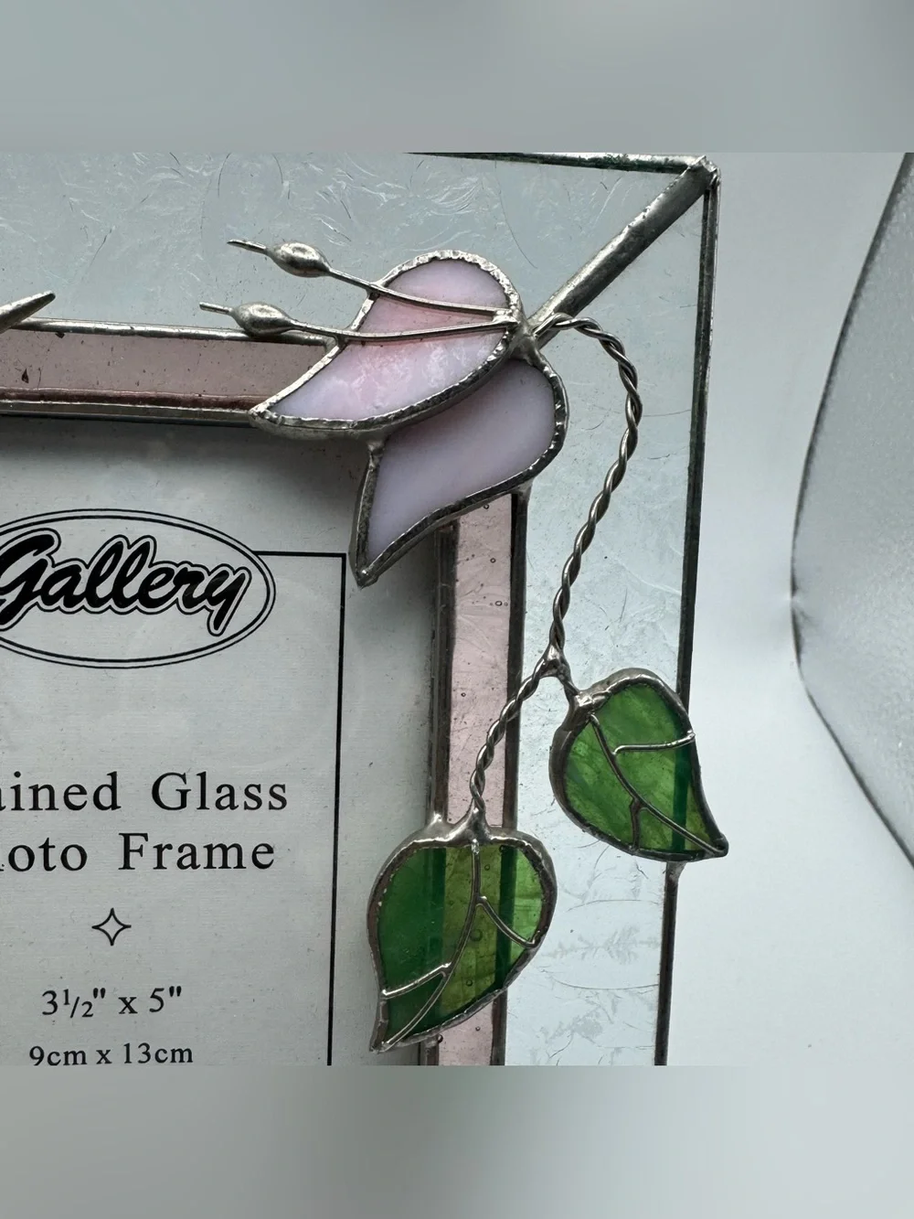 Handmade Stained Glass Hummingbird Photo Frame 3.5x5 Floral Art Glass Desk Frame